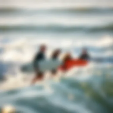 Surfing Enthusiasts on Hand Boards Surfing enthusiasts enjoying the waves on hand boards