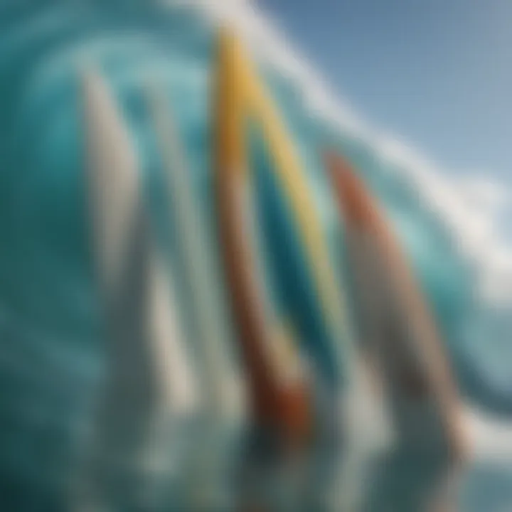 A close-up view of various surf fins showcasing different shapes and styles.