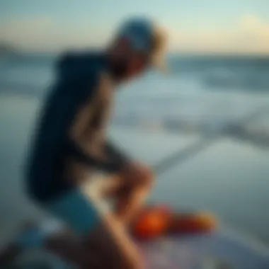 Angler using remote control bait boat at the beach