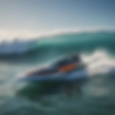 A futuristic auto surfboard gliding over vibrant ocean waves