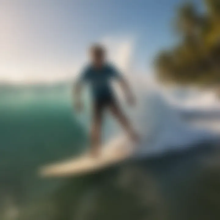 A beginner practicing skimboarding techniques on the shore