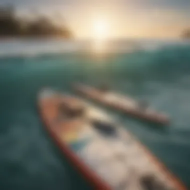 Paddle Boards Ready for Ocean Exploration Vibrant ocean scene with paddle boards ready for adventure