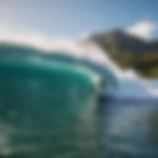 A surfer catching a perfect wave at Hanalei Bay