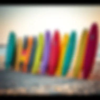 Colorful Surfboards on the Beach Colorful surfboards lined up on the sandy shore of a Bali beach