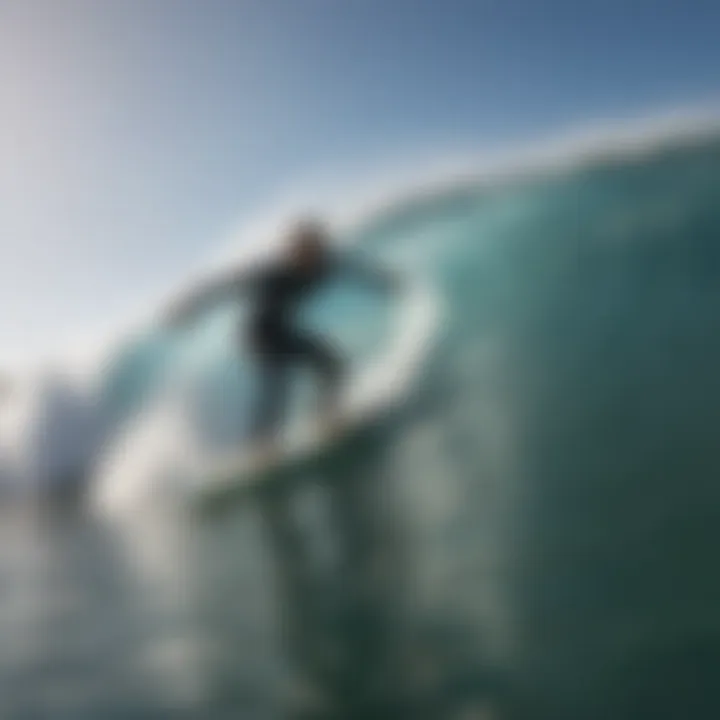 An intermediate surfer navigating through ocean waves on a surfboard