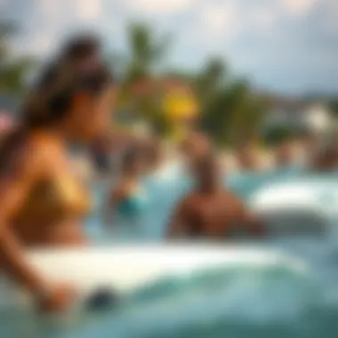 Local surfers enjoying a day in the water amidst vibrant beach culture