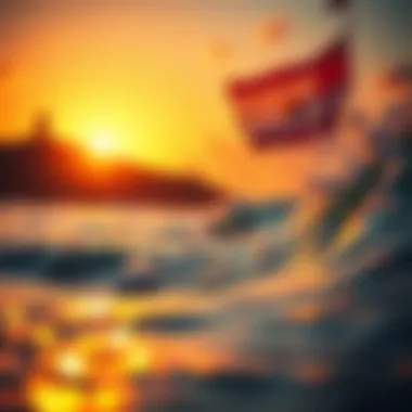Golden Sunset Over Mexico's Surfing Paradise Vibrant sunset casting a golden glow over a popular surfing destination