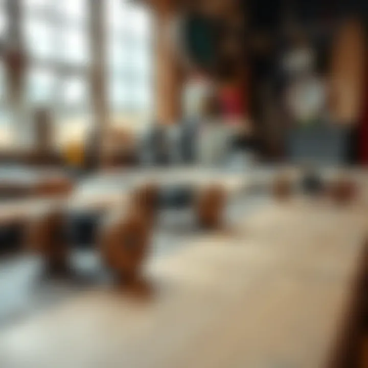 A close-up view of various skateboard materials laid out on a workbench