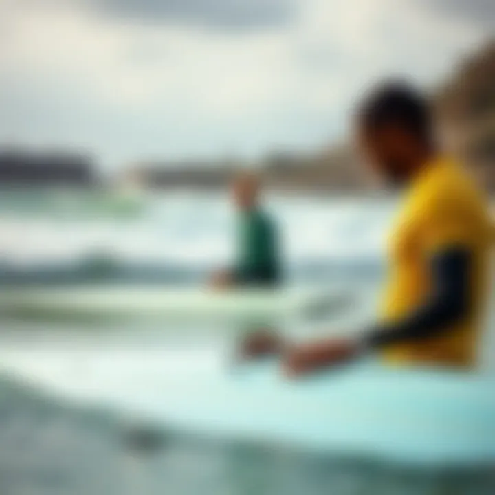Instructor providing guidance on surfing techniques