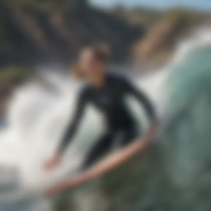 An adult participant catching a wave with determination and skill