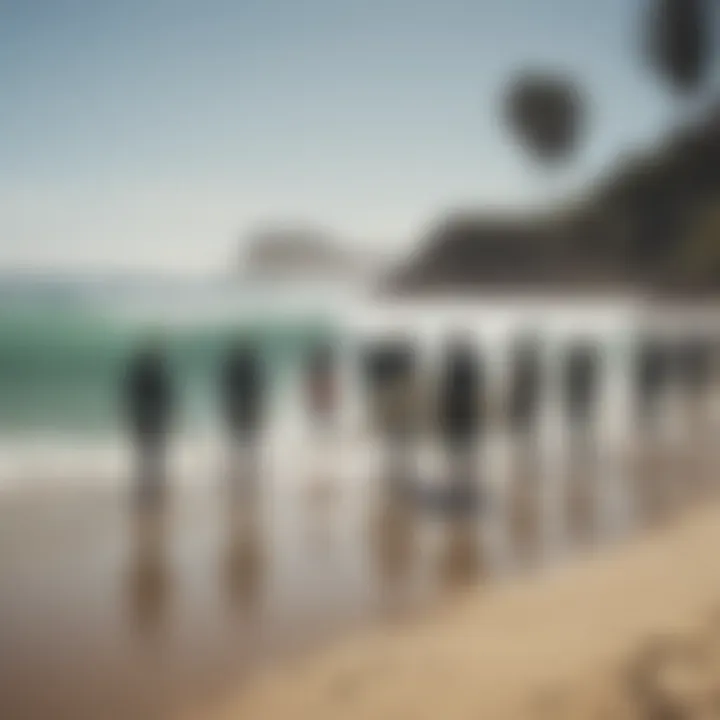 Group of surfers engaging in a community gathering after a surf session