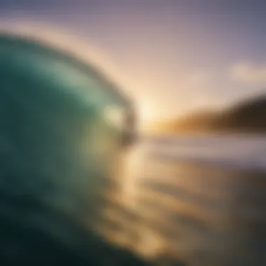 The Thrill of Riding Waves Surfer riding a majestic wave at sunset