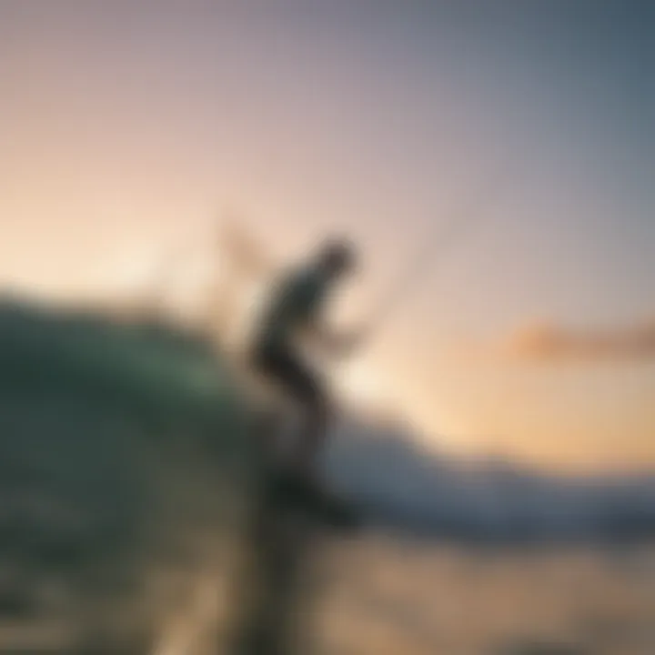 An angler casting a line into the ocean during sunset