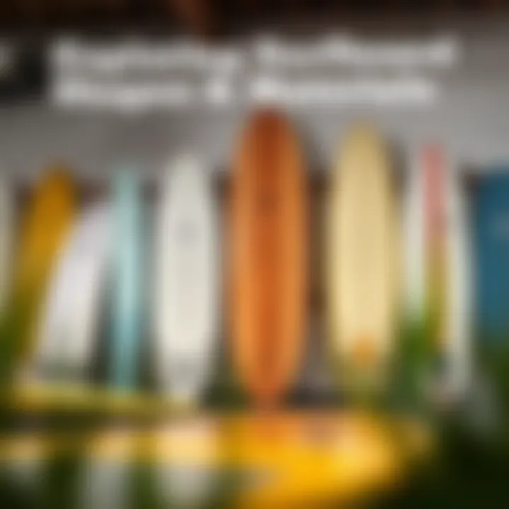 Different surfboard shapes and materials displayed