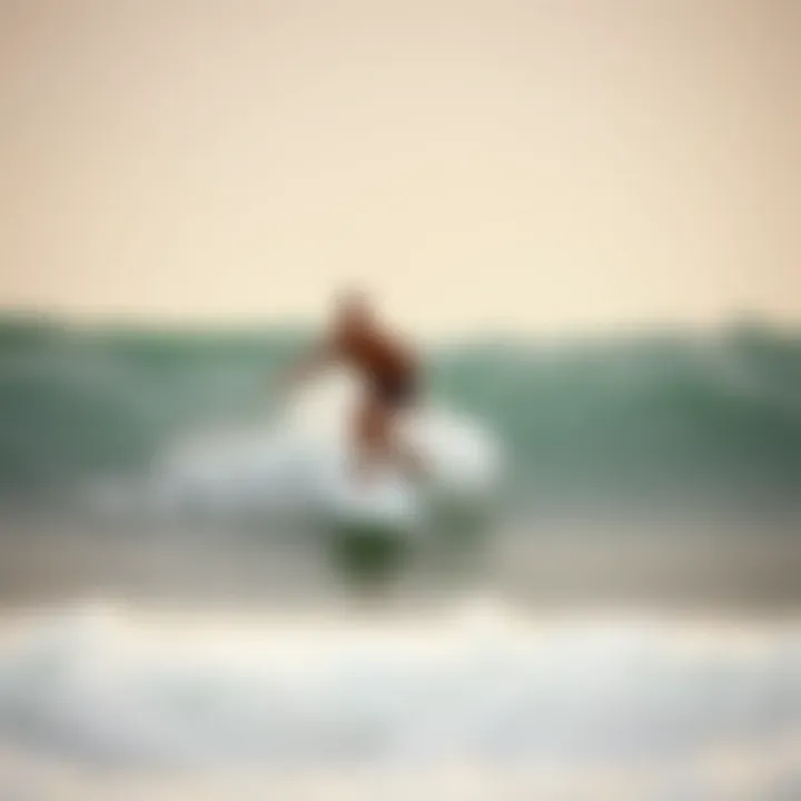 A beginner surfer riding gentle waves