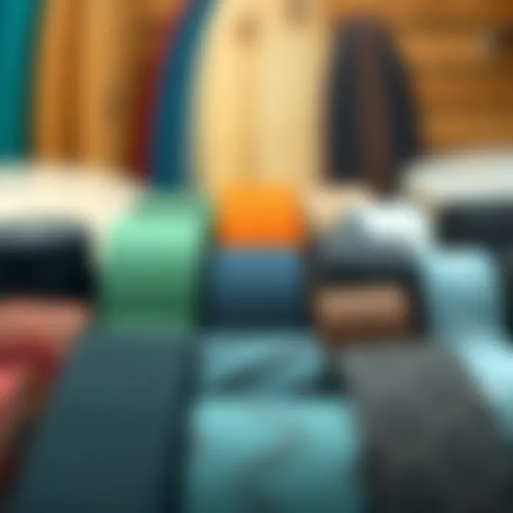 Variety of Grip Tape Options Diverse types of surfboard grip tape arranged