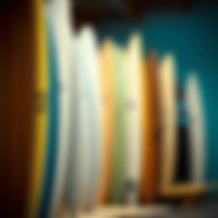 Variety of finished custom surfboards lined up