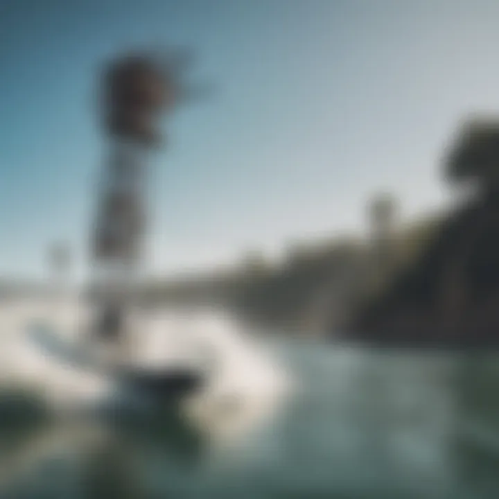 A wakeboarder enjoying a session with the Monster Tower rack in the background.