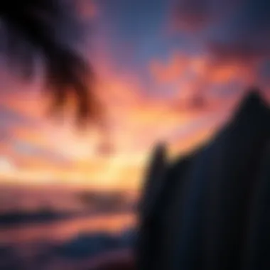 The Essence of Surfing Lifestyle A vibrant sunset over the ocean with surfboards