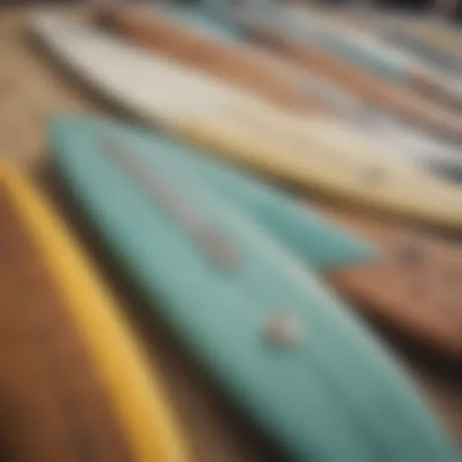 Close-up of a surfboard showing various types of dings