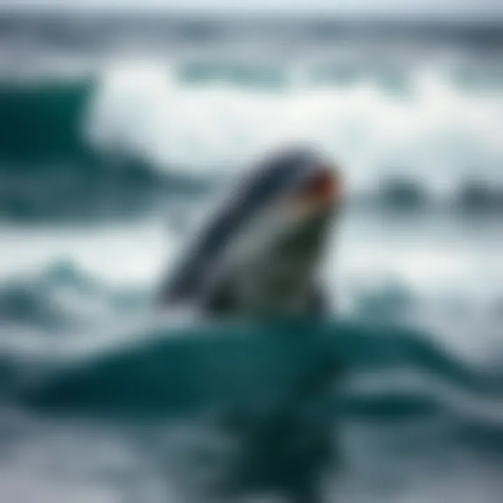 A close-up of a dolphin breaching the water's surface