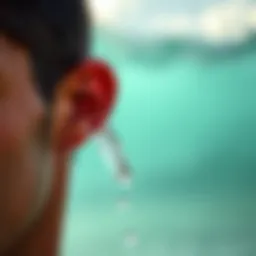 A surfer shaking their head to dislodge water from the ear