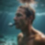 A diver practicing breath control techniques in a serene underwater environment