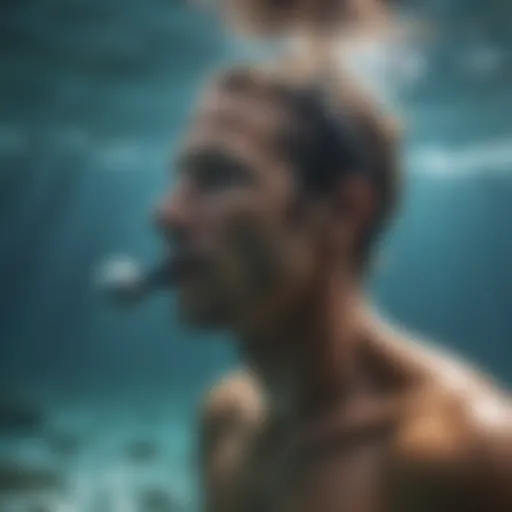 A diver practicing breath control techniques in a serene underwater environment