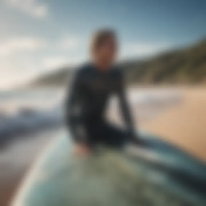 Surfer practicing deep breathing on the beach