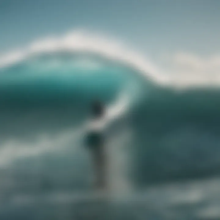 Scenic ocean view with a surfer catching a wave