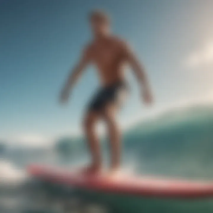 Surfer demonstrating body posture on a balance board