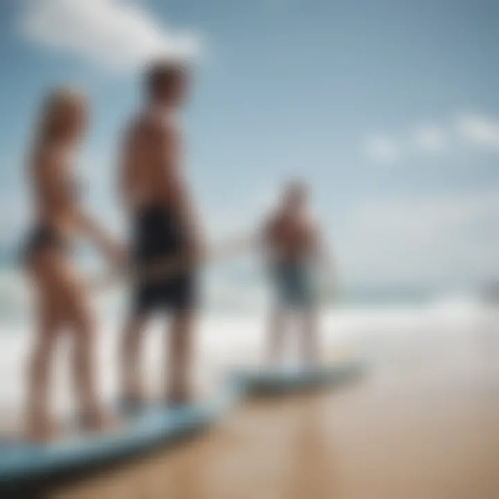 Group session of surfers using balance boards