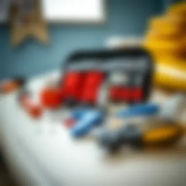 Essential Tools in a Repair Kit An organized fibreglass repair kit with essential tools and materials