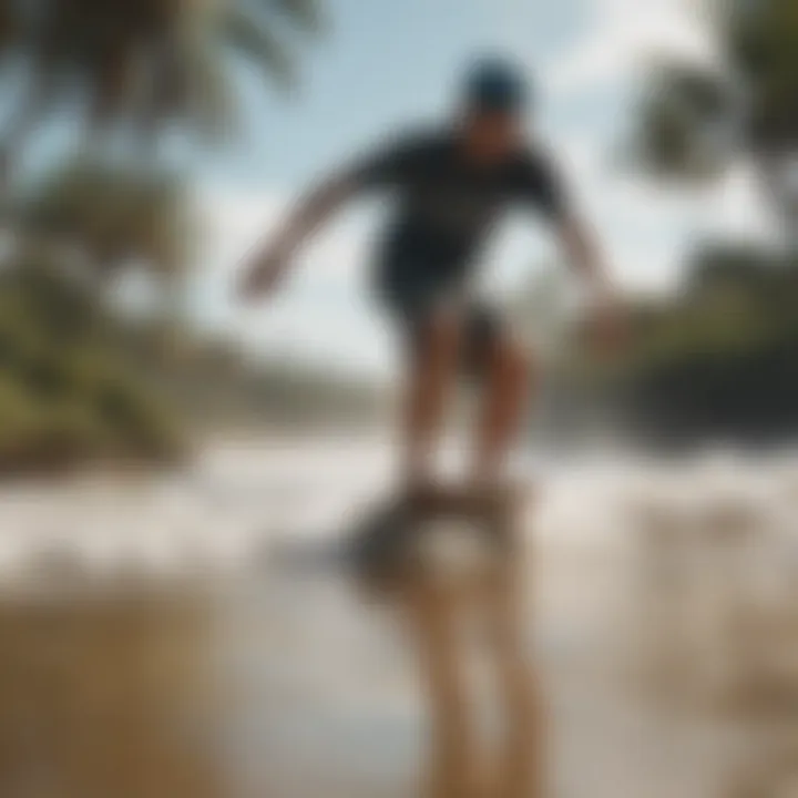 A serene beach scene highlighting stable longboard surf riding