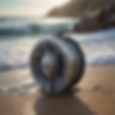 Surf reel positioned beside the ocean