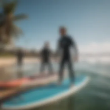 Investing in Surf Lessons A group lesson taking place at a surf school