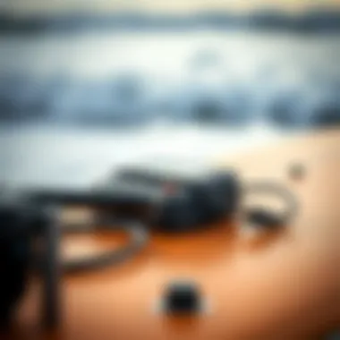 Close-up of an e-foil's control unit and battery setup