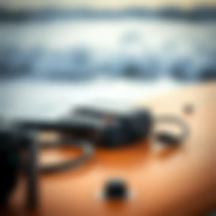 Close-up of an e-foil's control unit and battery setup