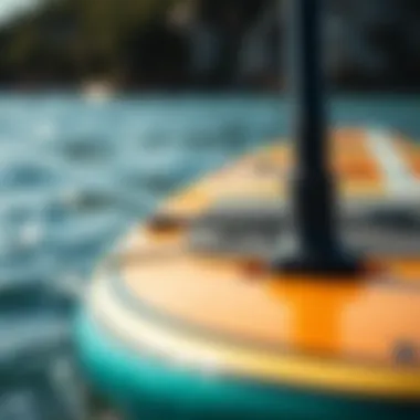 Detailed Paddleboard Features Close-up of a high-quality paddleboard showcasing its features