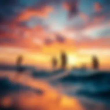 Paddleboarding at Sunset A vibrant sunset background with paddleboarders enjoying the moment