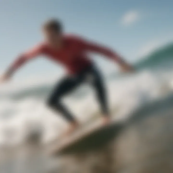 Surfer using a longboard leash in action