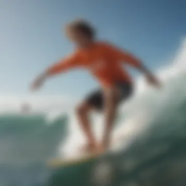 Dynamic action shot of surfboarding in comfortable skater attire