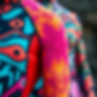 Intricate Designs of Wetsuits Close-up of unique wetsuit patterns