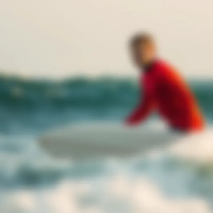 A Surfer's Bold Statement in the Waves Surfer in a bright wetsuit against ocean backdrop