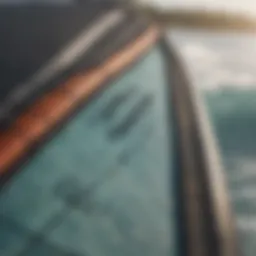 A close-up view showcasing the durable material of the Dakine surfboard bag.