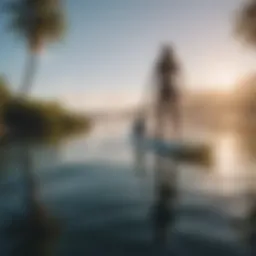 A vibrant all-around paddleboard on a serene lake