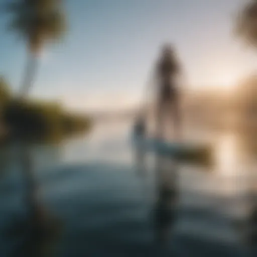 A vibrant all-around paddleboard on a serene lake