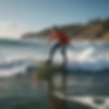 A dynamic electric cruiser board gliding over ocean waves