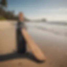 Durable long board travel bag on a beach