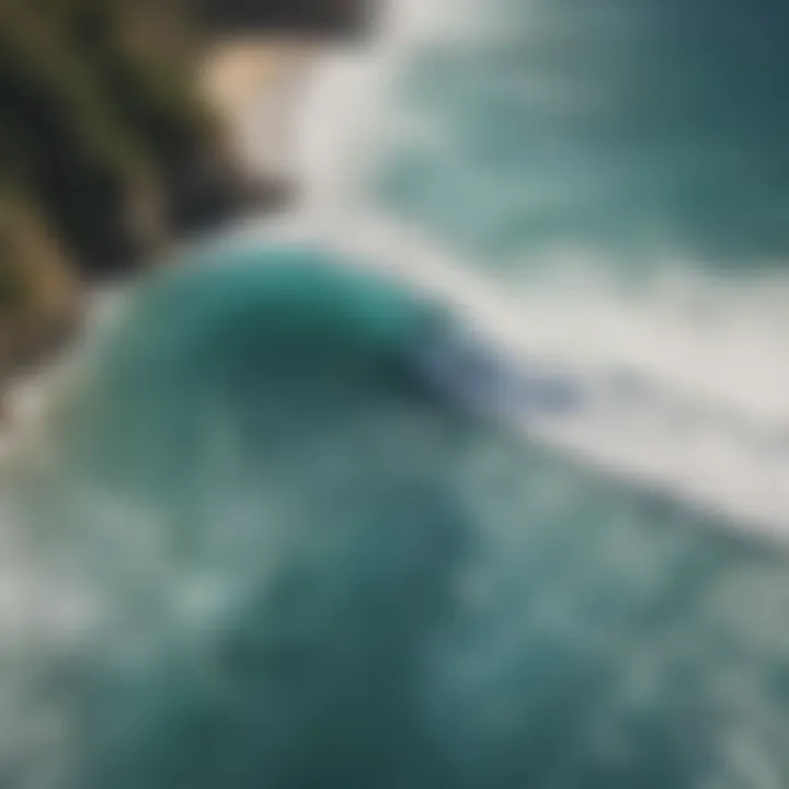 An aerial view of a remote surf spot with perfect waves